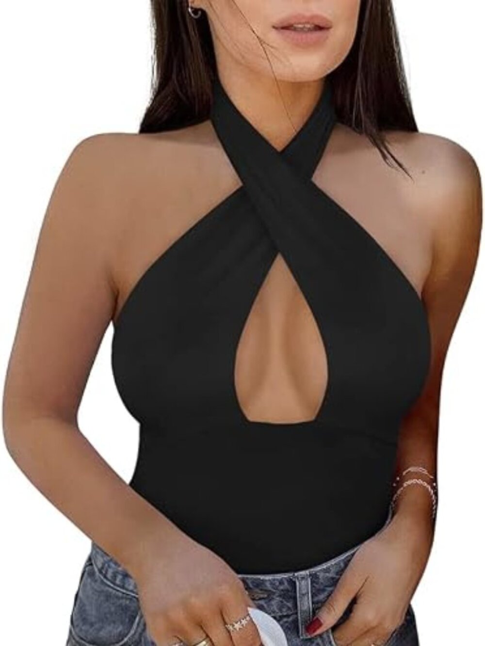Sexy Casual cross Neck Double Lined Sleeveless